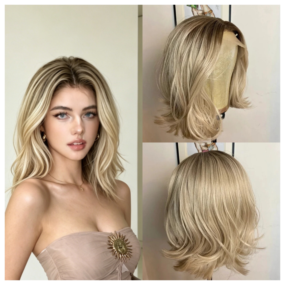 Hair Care Daily - 옴브레 골든 블론드 내추럴 웨이브 가발