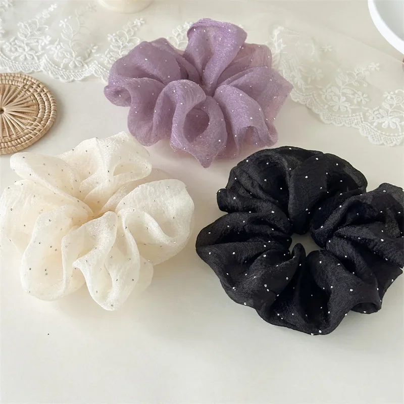 Hair Net Invisible - 패션 라인스톤 메쉬 헤어밴드 쉬폰 스크런치